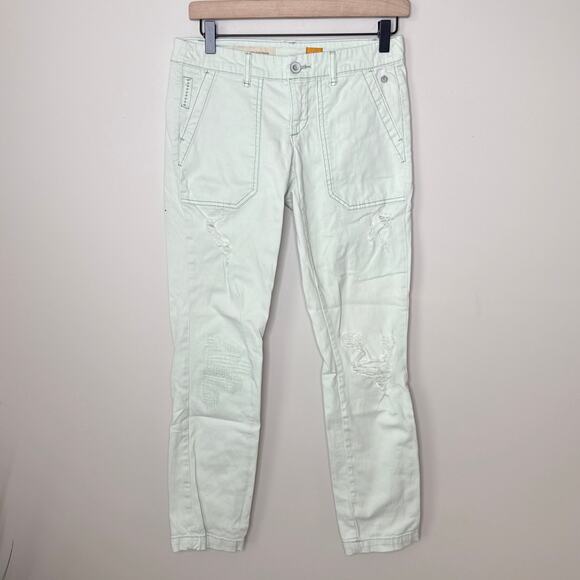 Anthropologie Pilcro Hyphen Distressed Chinos Size 25 Mint Mid Rise Relaxed Boho - Picture 2 of 11